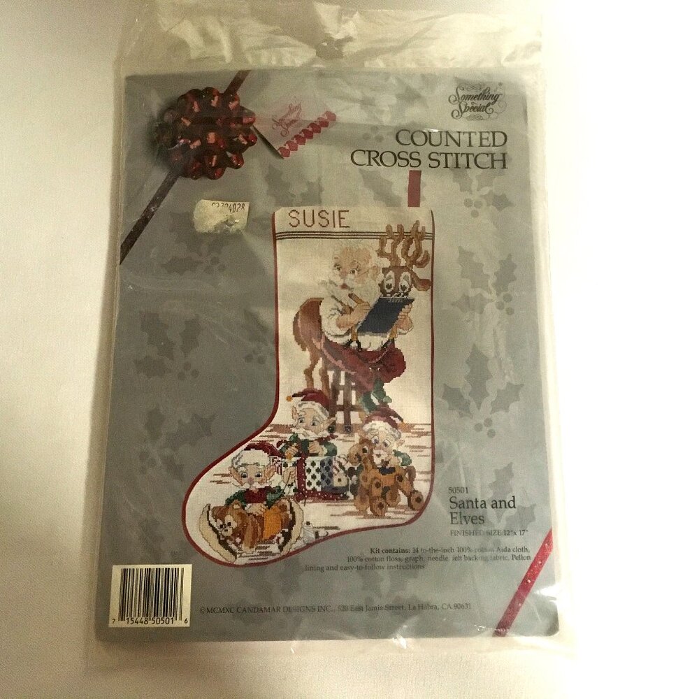 Santa's List Cross Stitch Stocking Kit, Candamar 50501 Made In USA